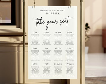 Table Seating Chart For Wedding Reception, Find Your Seat Sign, Alphabetical Seating Chart, Modern Minimalist Wedding