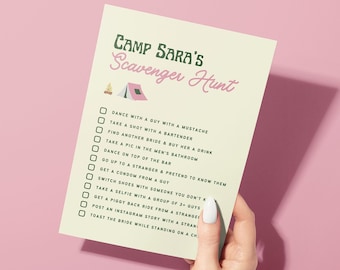 Scavenger Hunt Game For Camp Theme Bachelorette Party, Bar Scavenger Hunt, Camping Scavenger Hunt, Printable Game