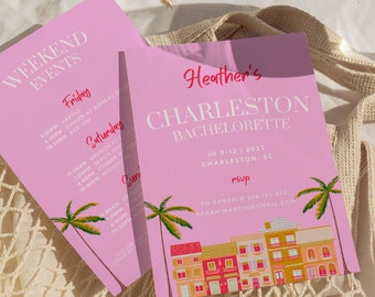 Charleston Bachelorette Party Itinerary and Invitation, Coastal Bachelorette, Beach Bachelorette, Girl Trip Weekend