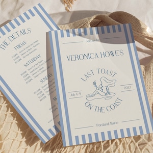 Coastal Bachelorette Invitation and Itinerary Template For Beach Bachelorette, Last Toast On The Coast, Coastal Grandma, Canva Template