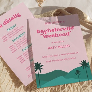 Bachelorette Party Itinerary and Invite Template For Palm Springs Bachelorette, Weekend Itinerary