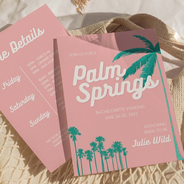 Bachelorette Party Itinerary and Invite Template For Palm Springs Bachelorette, Weekend Itinerary Template