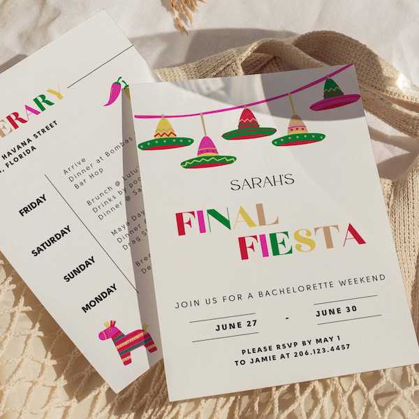 Final Fiesta Bachelorette Itinerary and Invite Template, Mexico Bachelorette Party