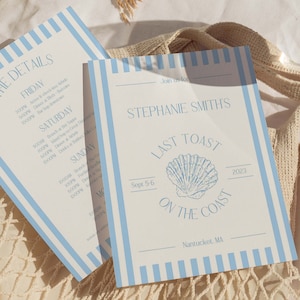 Last Toast On The Coast Bachelorette Itinerary Template and Invite For Coastal Bachelorette