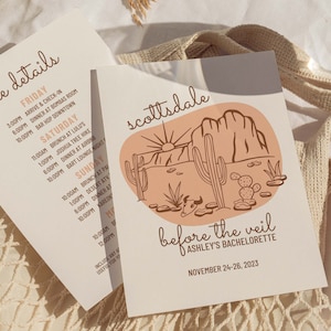 Scottsdale Before The Veil Bachelorette Itinerary and Invitation, Arizona Bachelorette, Editable Canva Template
