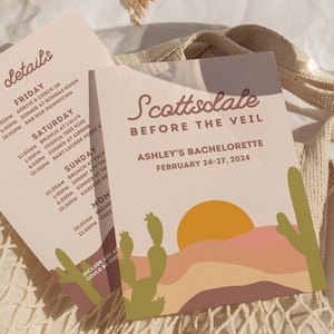 Scottsdale Before The Veil Bachelorette Itinerary and Invitation, Arizona Bachelorette, Desert Party, Editable Canva Template