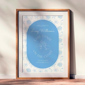 Coastal Grandma Welcome Sign For Beach Bachelorette Party, Last Toast On The Coast, Bachelorette Sign, Canva Template