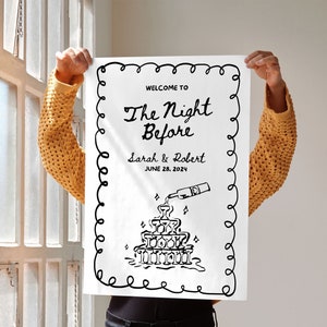 Rehearsal Dinner Sign For The Night Before, Hand Drawn Wedding Rehearsal Sign, Illustrated Welcome Sign, Editable Template