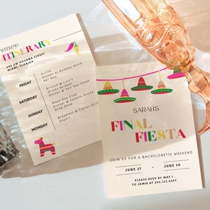 Final Fiesta Bachelorette Itinerary Template and Invite, Siesta Fiesta Weekend Itinerary, Digital Bachelorette Itinerary