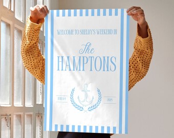 Hamptons Bachelorette Party Welcome Sign, Last Toast On The Coast Bachelorette, Editable Canva Template