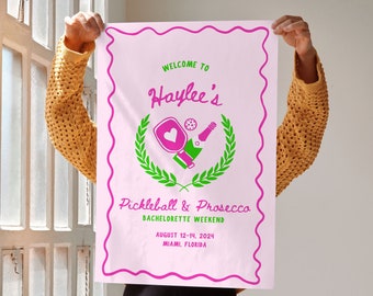 Pickleball and Prosecco Bachelorette Party Welcome Sign, Pickleball Bachelorette, Last Swing Before The Ring, Editable Canva Template