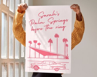 Letrero de bienvenida para despedida de soltera en Palm Springs Before The Ring, para despedida de soltera en el desierto, dibujado a mano, plantilla editable de Canva