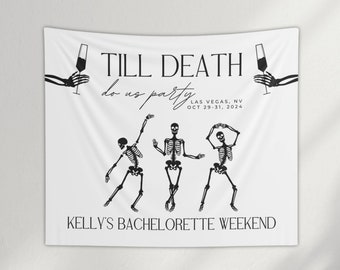 Custom "Til Death Do Us Party" Bachelorette Tapestry, Goth Photo Backdrop