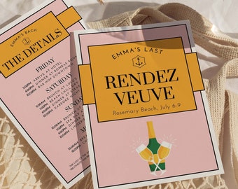 Veuve Before Vows Bachelorette Party Itinerary and Invitation Template, Last Rendez Veuve, Editable Canva Template