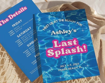 Last Splash Bachelorette Party Invitation and Itinerary For Beach Bachelorette, Florida Bachelorette Party, Digital Invite, Canva Template