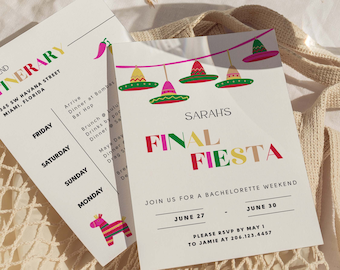 Final Fiesta Bachelorette Itinerary and Invite Template, Mexico Bachelorette Party