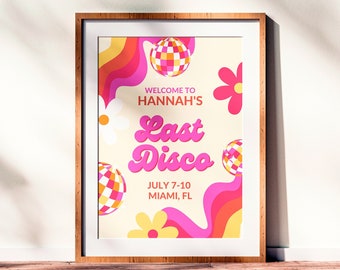 Letrero de bienvenida de despedida de soltera disco, decoración para fiesta de los 70 (descarga digital)