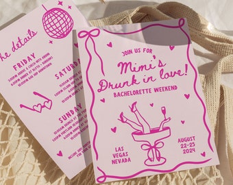 Drunk In Love Bachelorette Itinerary, Wavy Pink Hens Party Invite, Feyonce, Vegas Bachelorette Party, Bride To Be, Editable Canva Template