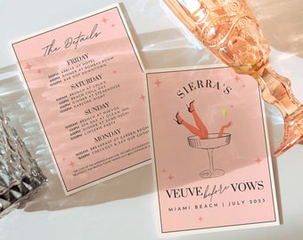 Veuve Before Vows Bachelorette Party Itinerary and Invitation Template, Last Rendez Veuve, Editable Canva Template, Digital Invite