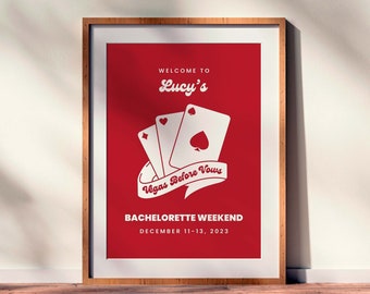 Vegas Before Vows Welcome Sign For Bachelorette Party, Las Vegas Bachelorette, Editable Canva Template