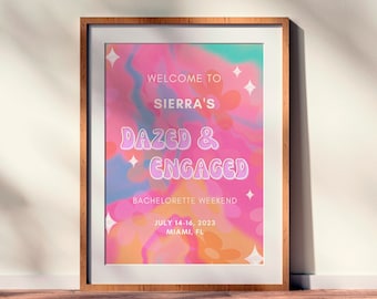 Dazed and Engaged Welcome Sign For Bachelorette Weekend, Retro Theme Bachelorette Party Decorations