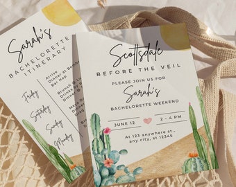 Scottsdale Before The Veil Bachelorette Party Itinerary and Invite, Desert Bachelorette, Arizona Bachelorette Template