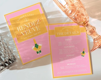 Rendez Veuve Bachelorette Invite and Itinerary, Last Rendez Veuve Bachelorette Party, Editable Canva Template