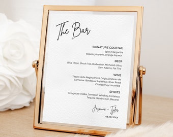 Signe de menu de boissons pour la réception de mariage