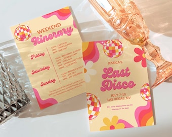 Last Disco Bachelorette Invitation and Itinerary Template, Weekend Itinerary, Retro Bachelorette