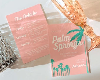 Bachelorette Party Itinerary and Invite Template For Palm Springs Bachelorette, Weekend Itinerary Template