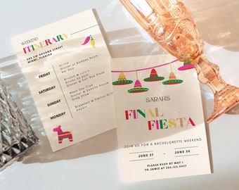 Final Fiesta Bachelorette Itinerary Template and Invite, Siesta Fiesta Weekend Itinerary, Digital Bachelorette Itinerary