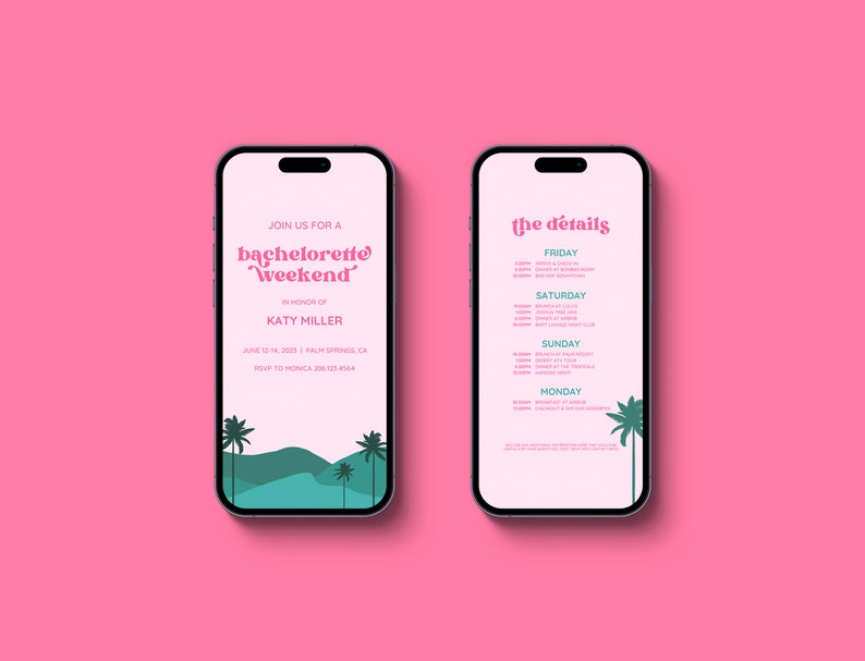 Bachelorette Party Itinerary and Invite Template For Palm Springs Bachelorette, Weekend Itinerary image 4