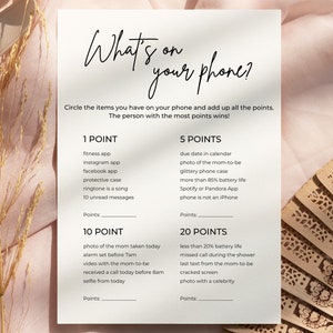 What&#39;s On Your Phone Baby Shower Game, Baby Shower Activity, Icebreaker Game