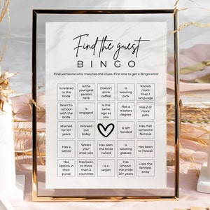 Find The Guest Bingo Game, Bridal Shower Bingo, Ice Breaker Game, Shower Game Template image 3