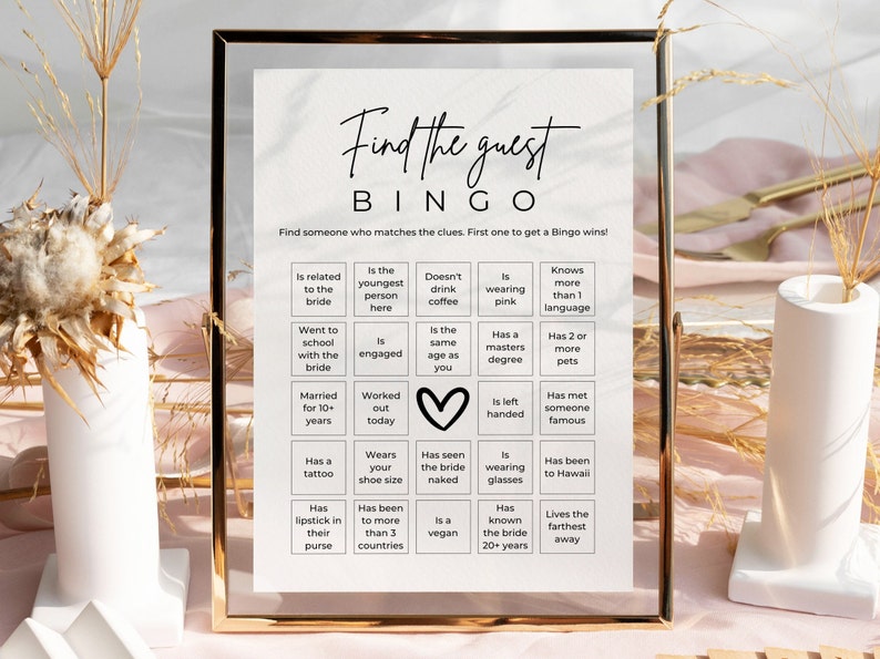 Find The Guest Bingo Game, Bridal Shower Bingo, Ice Breaker Game, Shower Game Template image 3