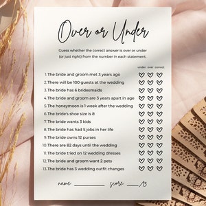 Over Or Under Bridal Shower Game