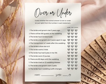 Over Or Under Bridal Shower Game