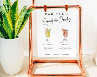 Signo de bebidas de firma personalizado, signo de cóctel, signo de cumpleaños, menú de bebidas de boda