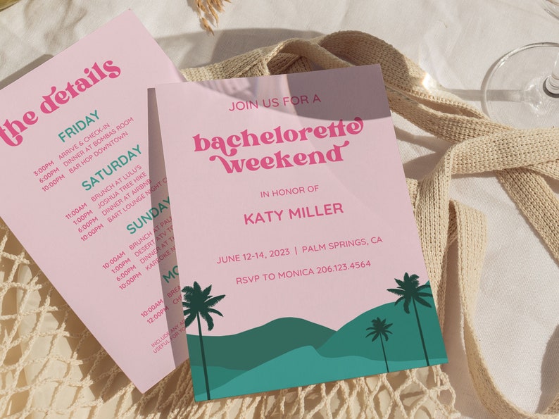 Bachelorette Party Itinerary and Invite Template For Palm Springs Bachelorette, Weekend Itinerary image 1