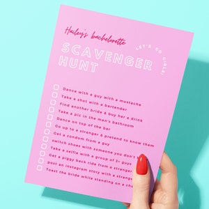 Scavenger Hunt Game For Bachelorette Party, Bar Scavenger Hunt, Bachelorette Party Games, Printable Game