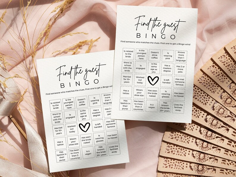 Find The Guest Bingo Game, Bridal Shower Bingo, Ice Breaker Game, Shower Game Template image 4