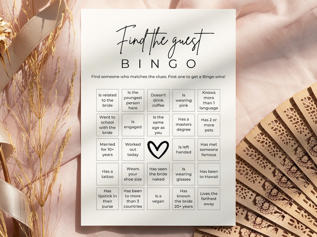 Find the Guest Bingo Game, Bridal Shower Bingo, Ice Breaker Game