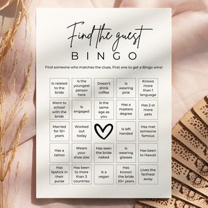 Find The Guest Bingo Game, Bridal Shower Bingo, Ice Breaker Game, Shower Game Template image 1