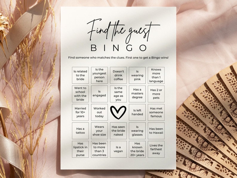 Find The Guest Bingo Game, Bridal Shower Bingo, Ice Breaker Game, Shower Game Template image 1