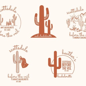 Logo personnalisé Scottsdale avant le voile Bachelorette, services de conception de logo personnalisés pour Bachelorette SVG, faveurs de Bachelorette du désert