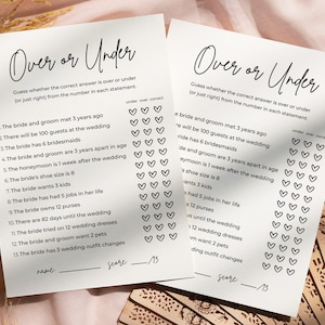 Over or Under Bridal Shower Game - Etsy UK