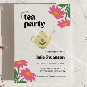Tea Party Invitation For Bridal Shower Brunch, High Tea Bridal Invite Template