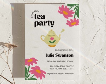 Tea Party Invitation For Bridal Shower Brunch, High Tea Bridal Invite Template