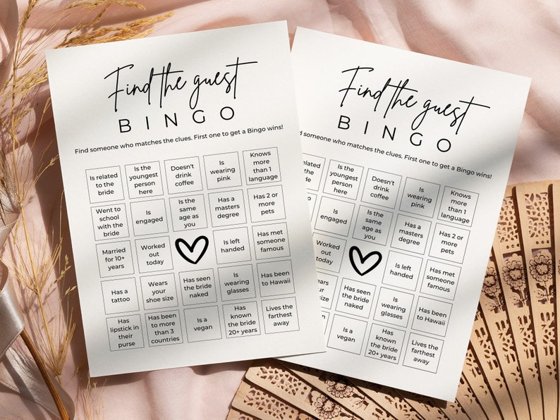 Find The Guest Bingo Game, Bridal Shower Bingo, Ice Breaker Game, Shower Game Template image 2