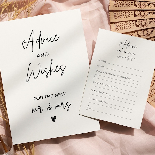 Advice And Well Wishes Sign For Bridal Shower, Bridal Shower Advice Game Template, Wedding Advice Cards